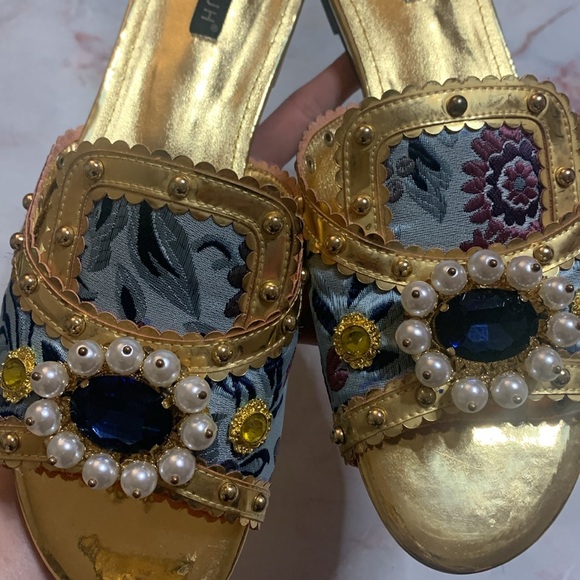 XOBZJH Evening Slides Rhinestone Sandal gold party shoes embroidery shoes 9.5 - Picture 9 of 13